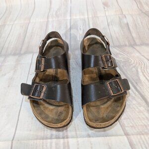 Birkenstock Milano Dark Brown Leather Sandals Size 43 Regular